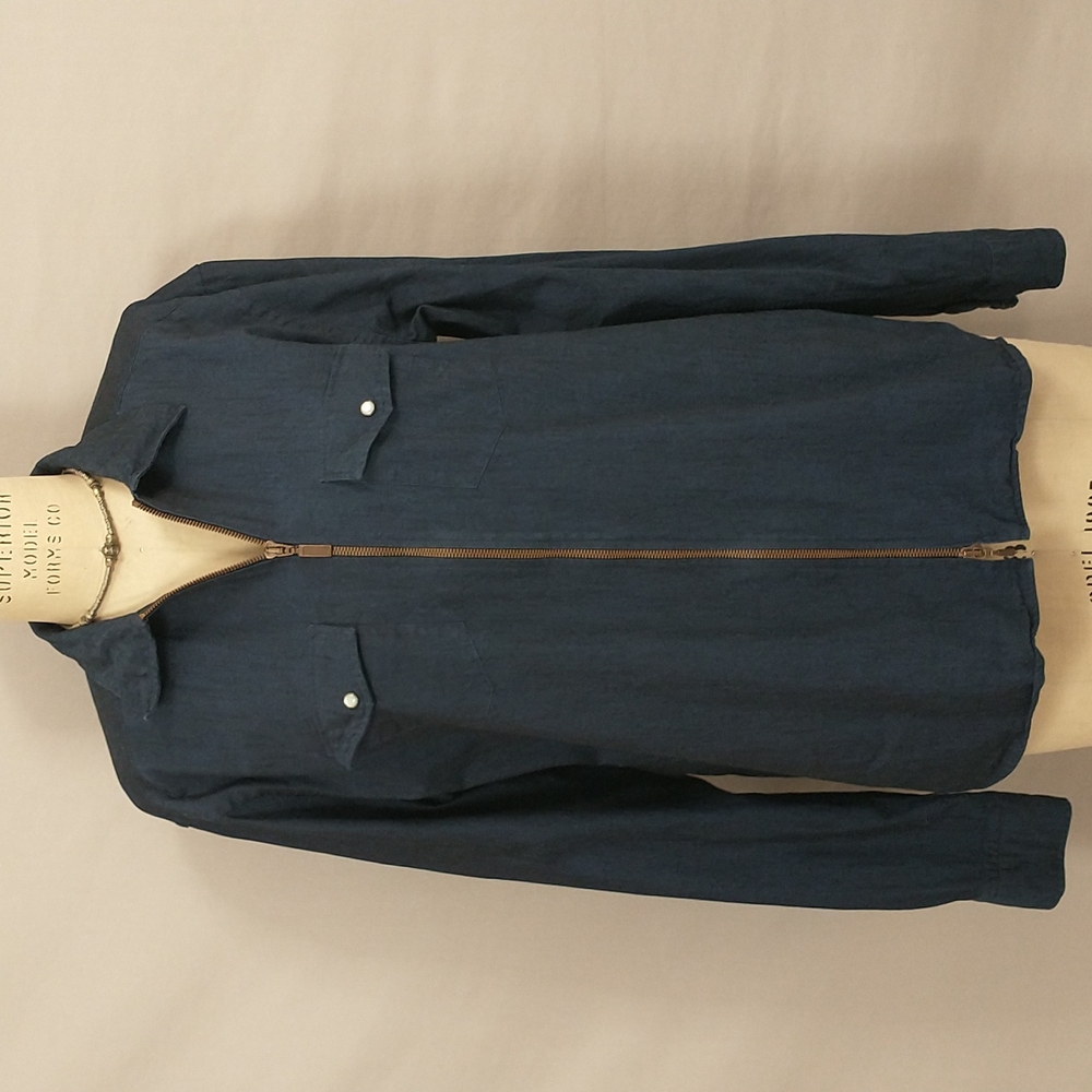 Indigo Cotton Shirt by Eton Slim XL Brass Zip Pearl Snap Unisex Men's Women's